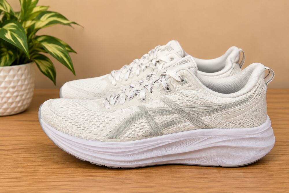 USED ASICS Men's Gel-Nimbus 27 Running Shoes, 11.5, White/Glacier Grey